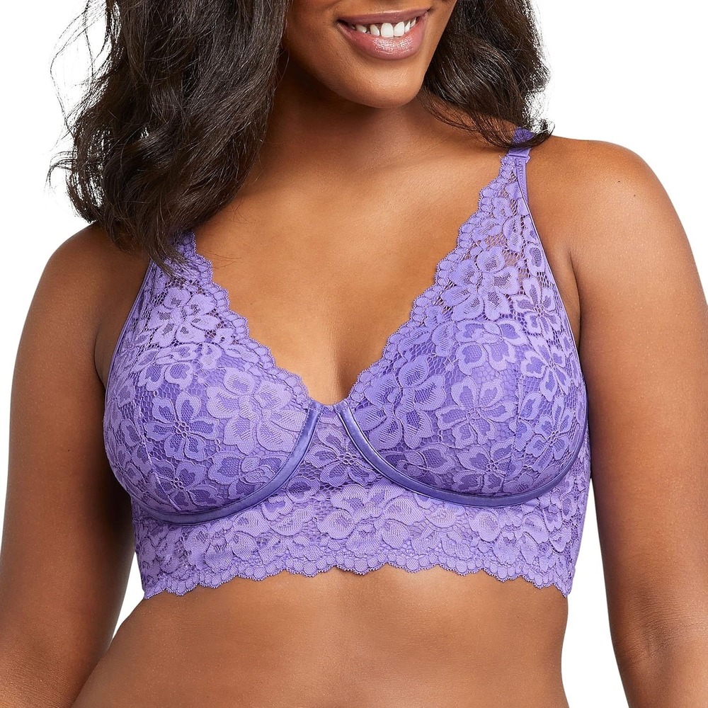 Maidenform Lavender Purple Lace Trim Full Coverage Wireless Bra Size 38C